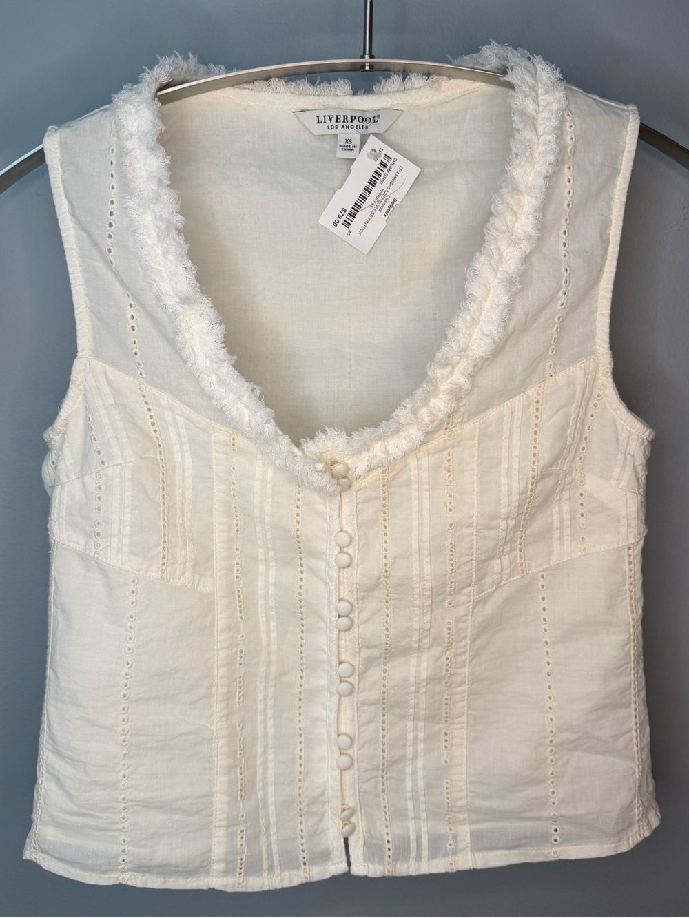 NWT Liverpool Cream Lace-Trim Button Front Tank — Size XS